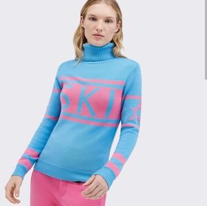💥 Perfect Moment Schild Merino Wool Turtleneck Sweater Blue pink
